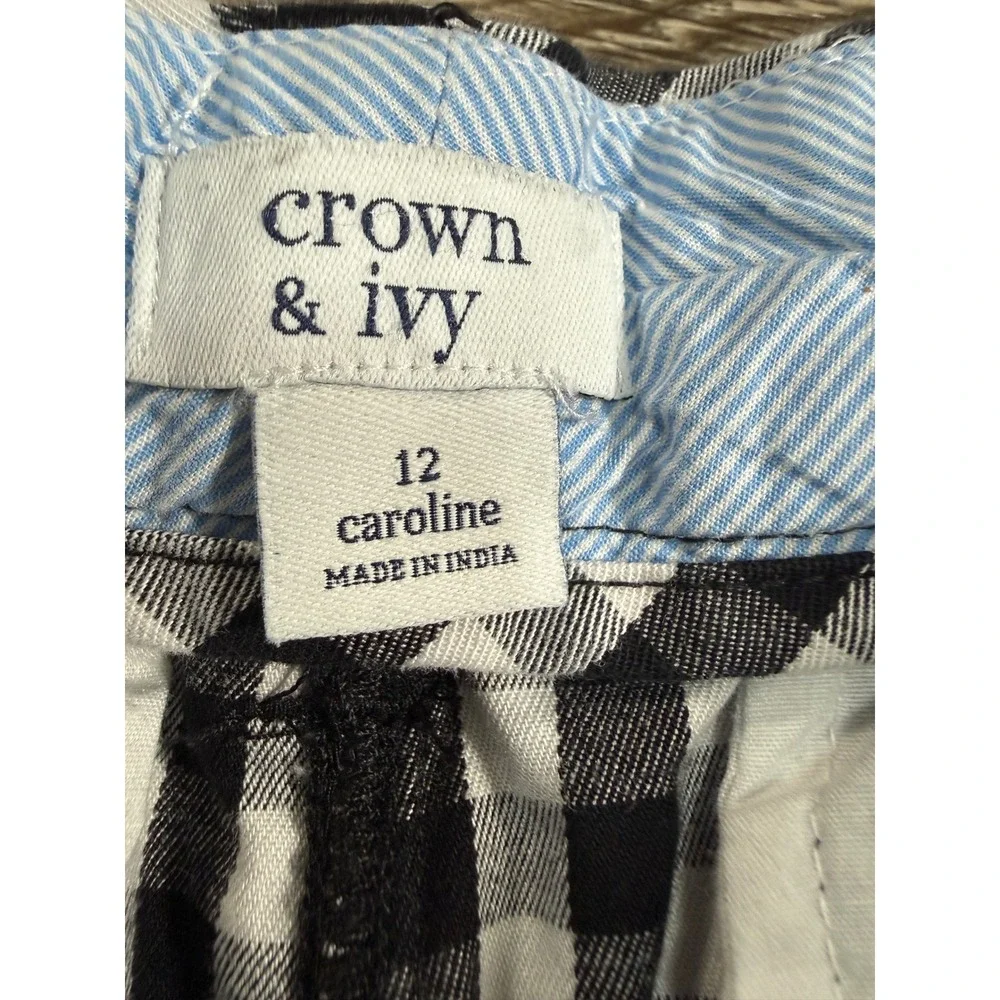Crown & Ivy Caroline Gingham‎ Shorts Black White Plaid Womens 12 Stretch Preppy